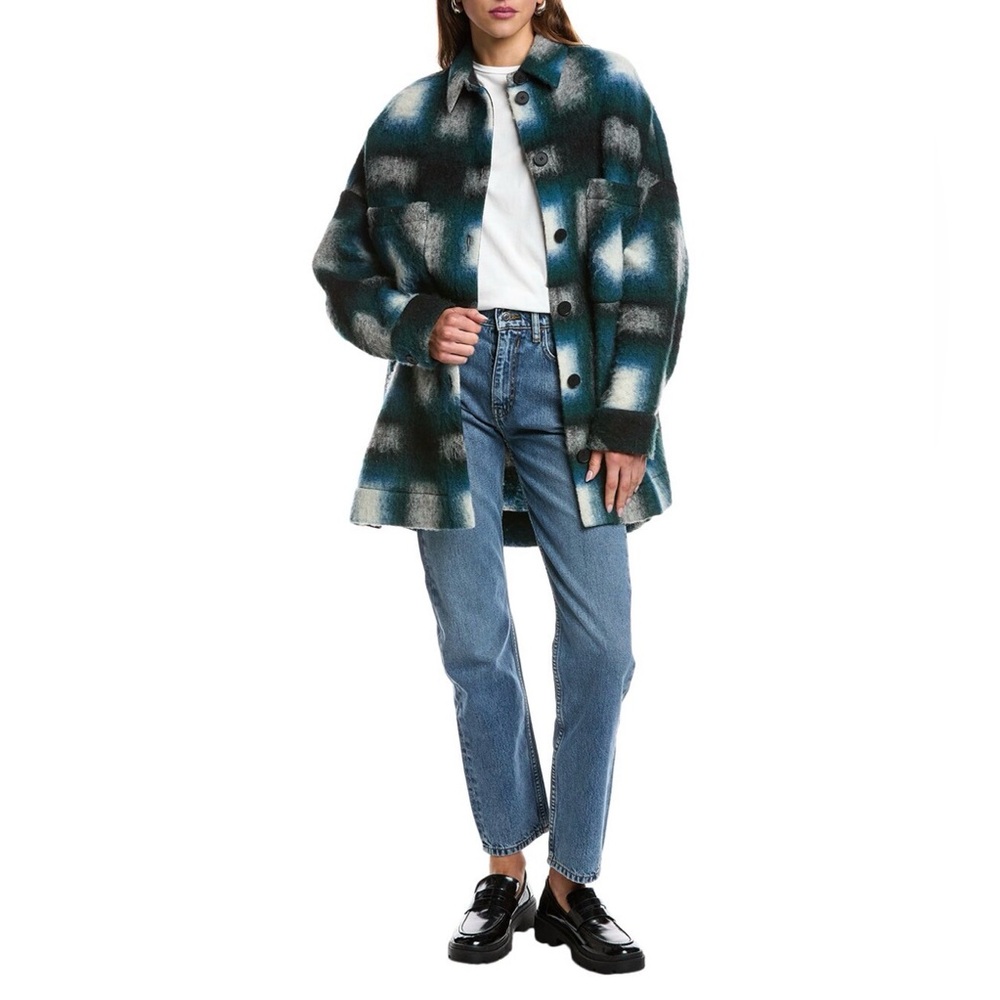 IRO Wool-Blend Oversized Coat Jacket Black Teal White Size 34